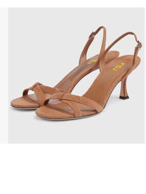 FSJ Brown Open Toe Slingback Sandals Strappy Kitten Heel Ankle Buckle Strap Shoe